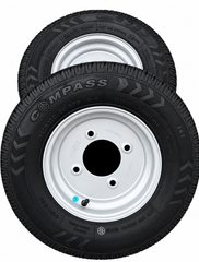 2x 145R10 84N Compass tyre fitted onto a 4 Stud, 5.5